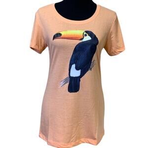 New Hand Printed Womens Medium Tropical Toucan Bird Ukraine Art Fundraiser Tee